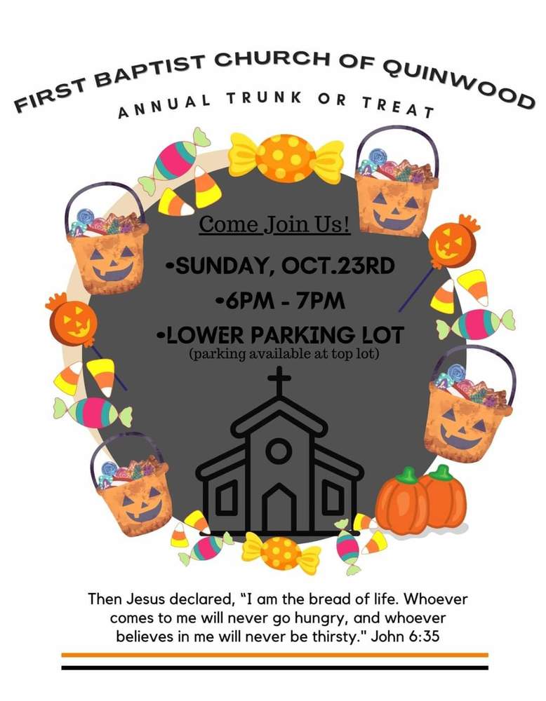 Community Event! First Baptist Church of Quinwood's Annual Trunk or Treat