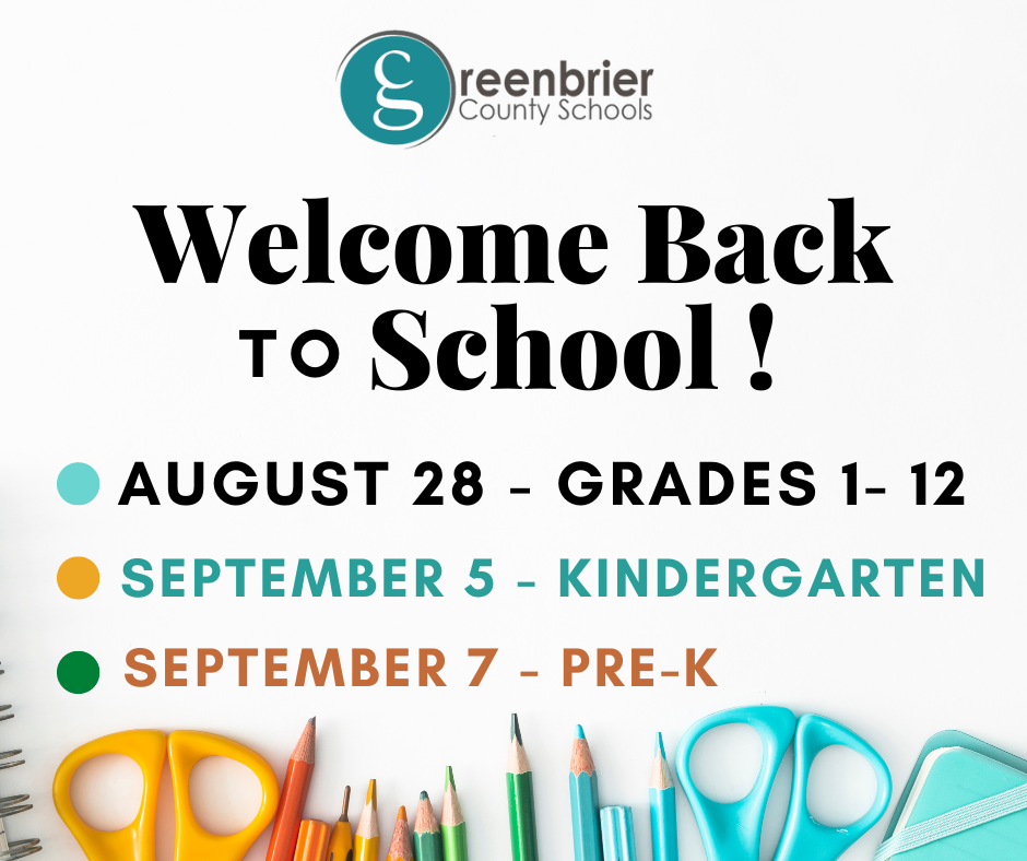 Welcome Back to School!Aug. 28 - Grades 1 - 12, Sept. 5 - Kindergarten, Sept. 7 - Pre_K