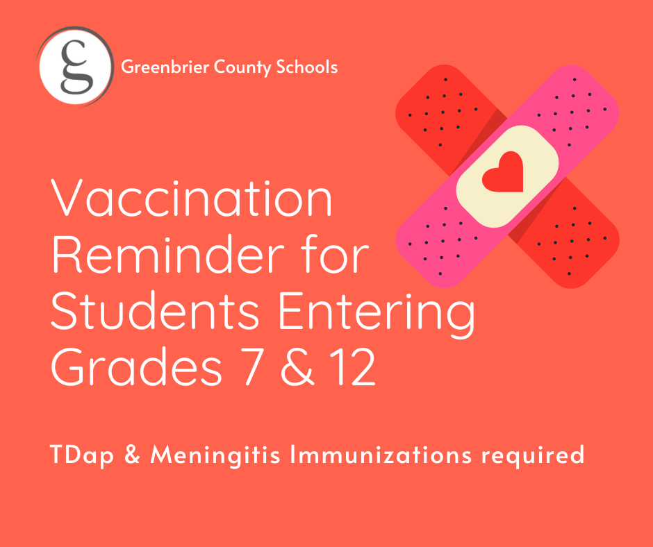 Vaccination Reminder for Students Entering Grades 7 & 12